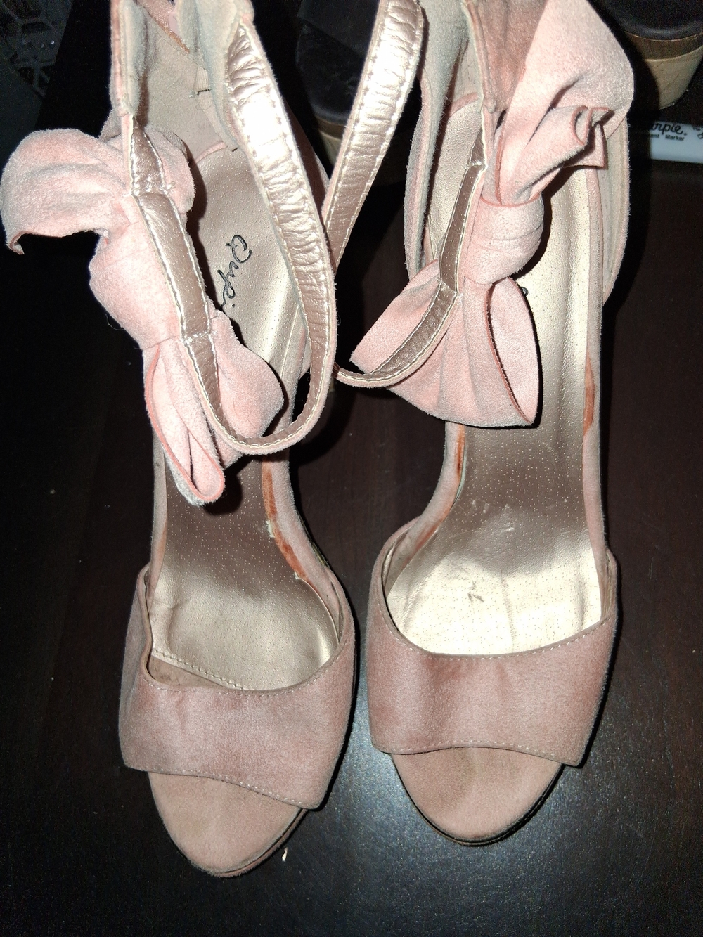 Qupid Blush Pink Suede Bow Ankle-Strap Heels